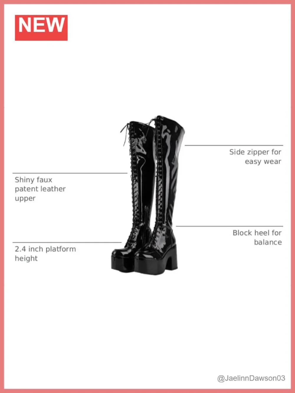 Faux Patent Leather Over the Knee Lace Up Platform Block Heel Boots
